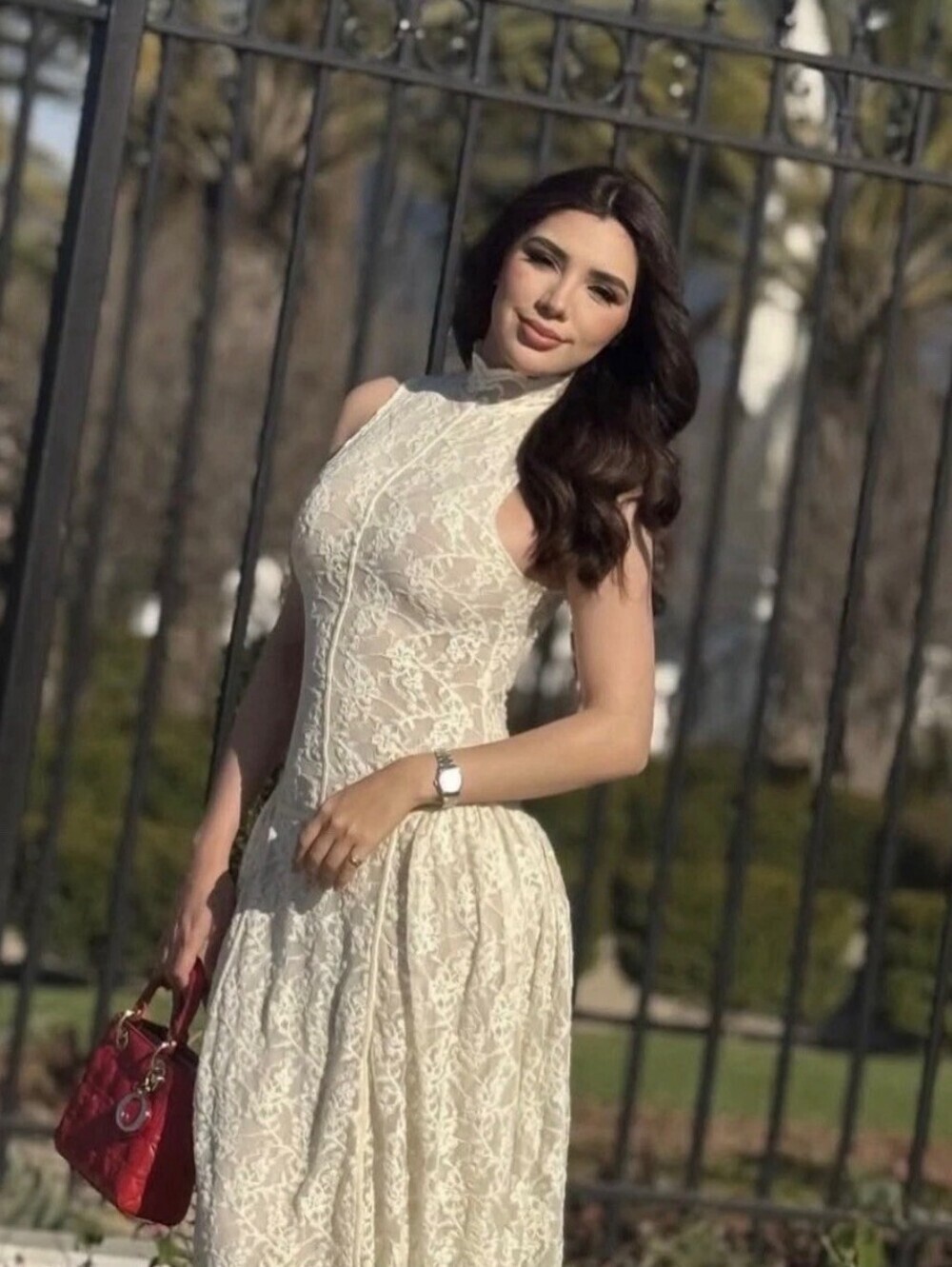 Zara White Lace Maxi Dress with High Neck - Picture 6 of 8